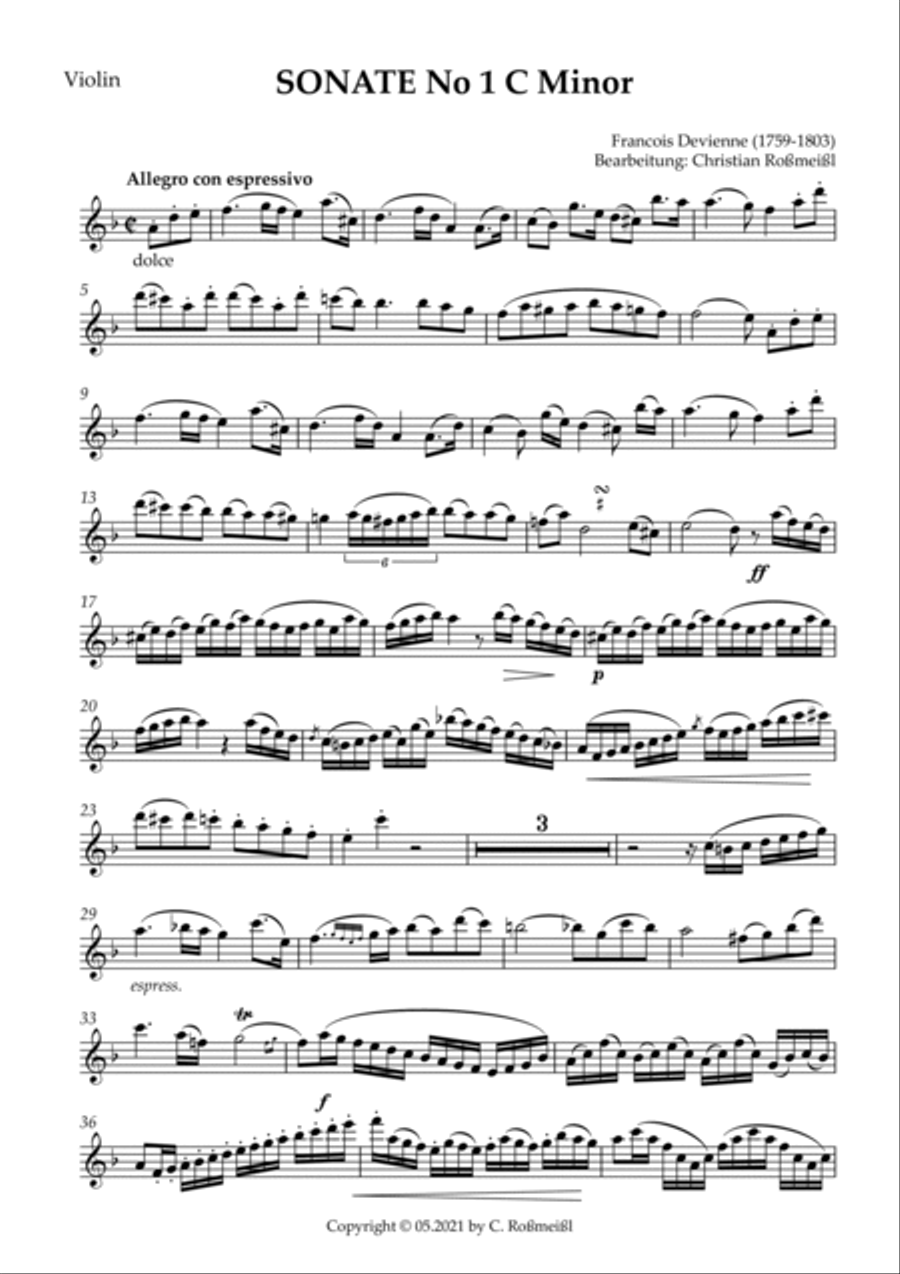 Devienne Sonata No 1 C Minor Part 1 Allegro (Violin) Violin Solo scores gallery preview page 2