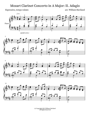 Clarinet Concerto in A Major: II. Adagio [arr. for solo piano]