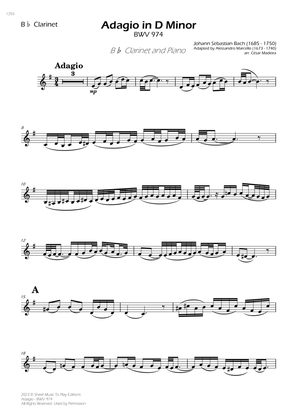 Adagio (BWV 974) - Bb Clarinet and Piano (Individual Parts)