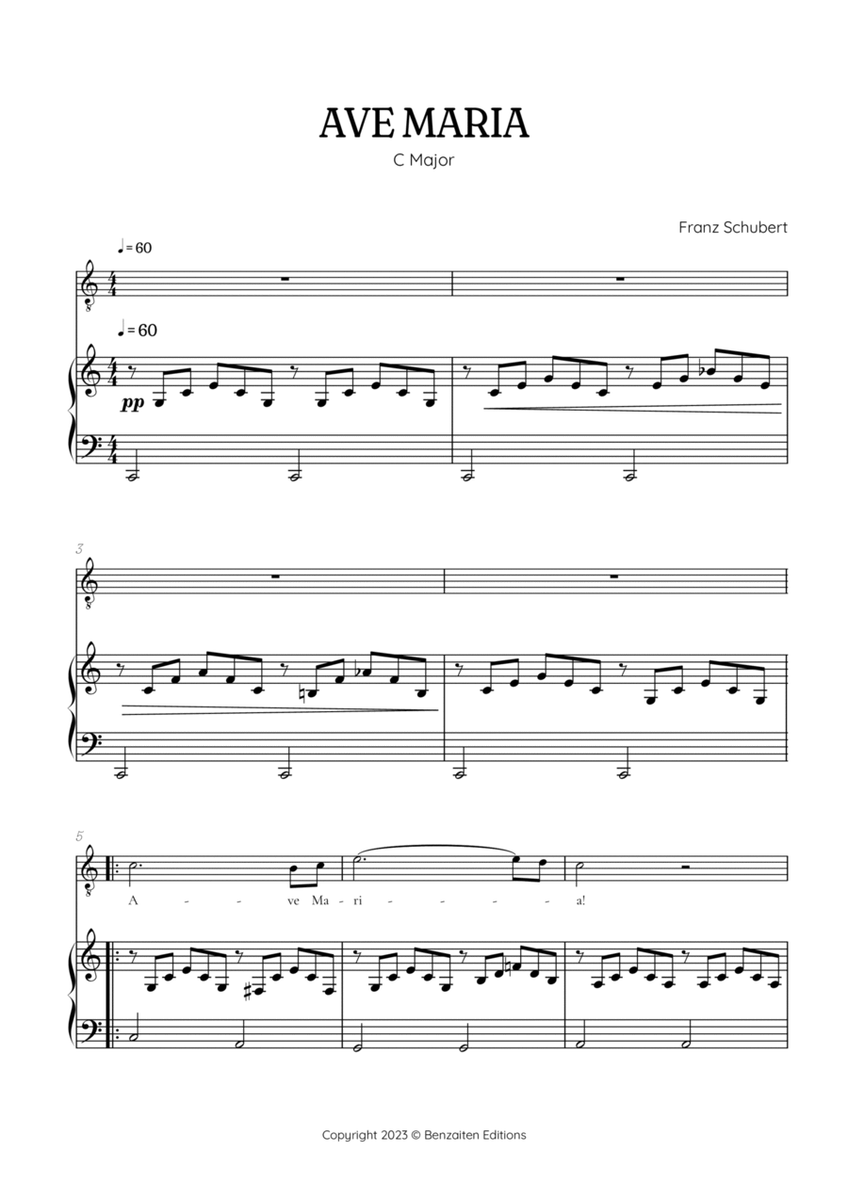 Schubert Ave Maria in C Major • tenor sheet music with easy piano accompaniment image number null
