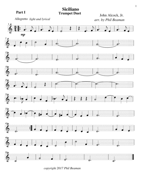 Siciliano - Trumpet Duet Trumpet - Digital Sheet Music