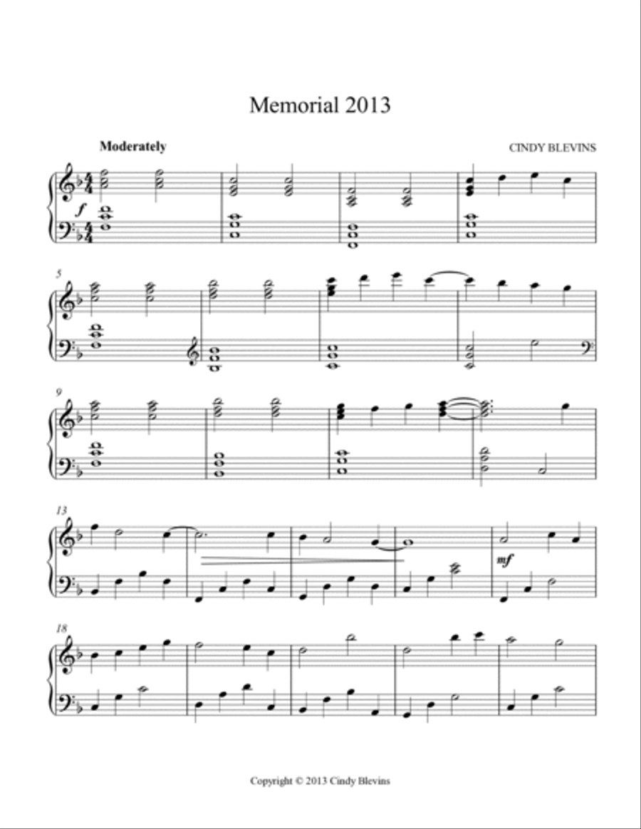 Memorial 2013, original solo for Lever or Pedal Harp Pedal Harp scores gallery preview page 2