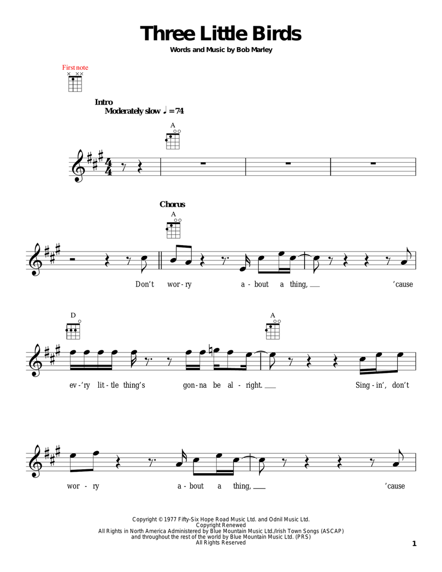 Three Little Birds Ukulele scores gallery preview page 1