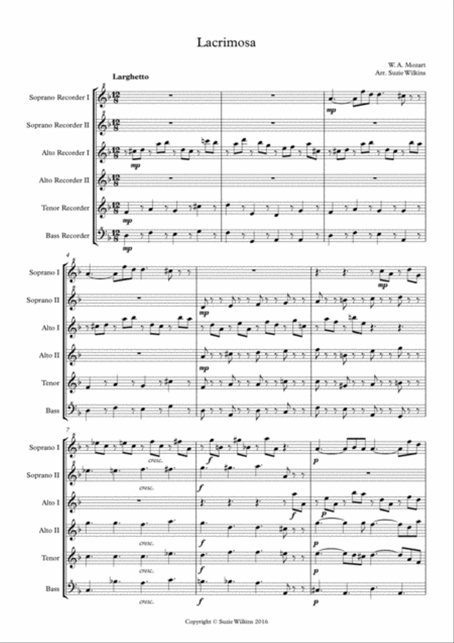 Lacrimosa for SSAATB Recorder Ensemble image number null