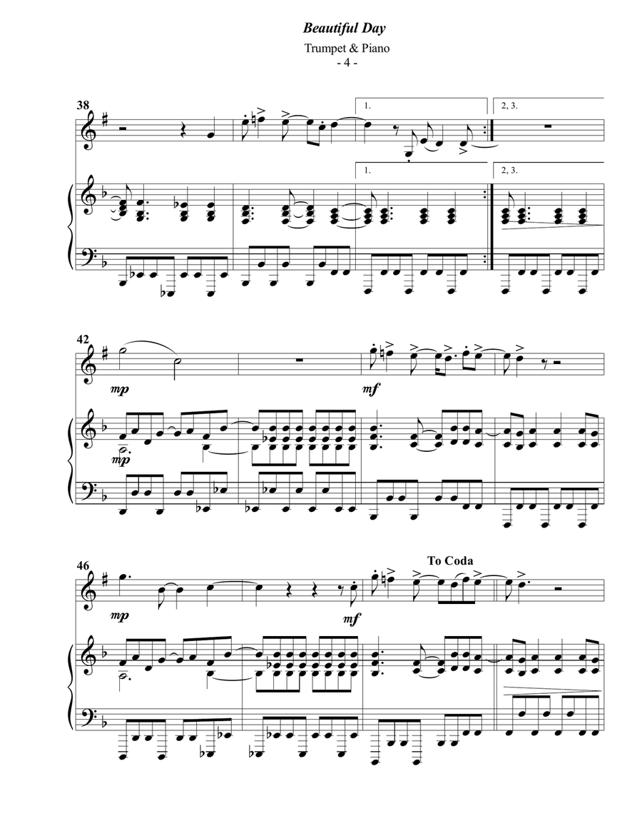 Beautiful Day by U2 B-Flat Trumpet - Digital Sheet Music page 4