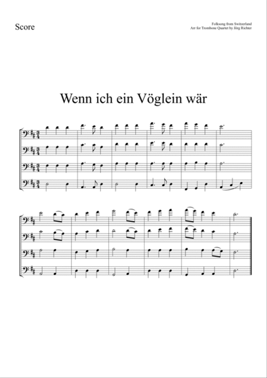 Wenn ich ein Vöglein wär for Trombone Quartet Brass Quartet scores gallery preview page 2