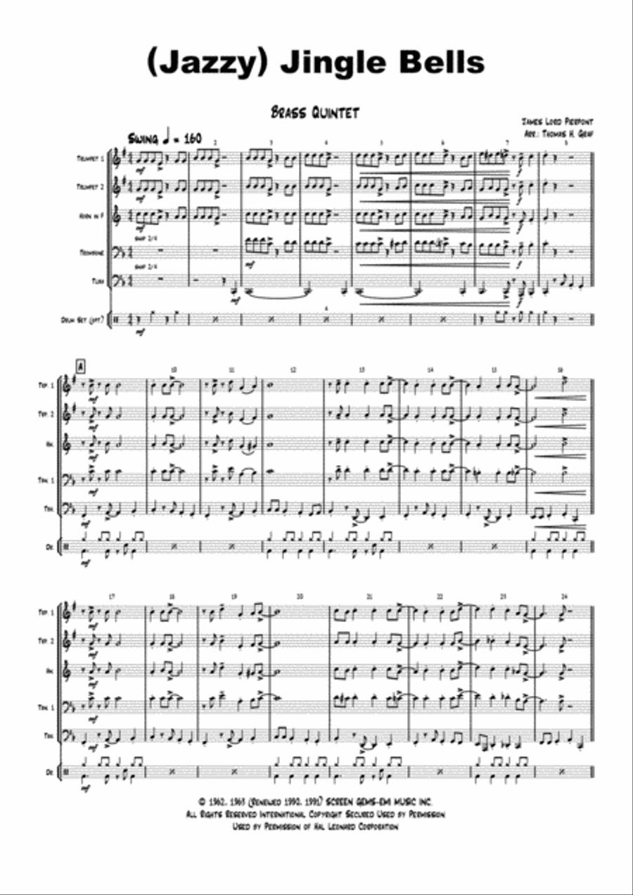 Jazzy Jingle Bells - Christmas Swing - Brass Quintet Euphonium scores gallery preview page 1
