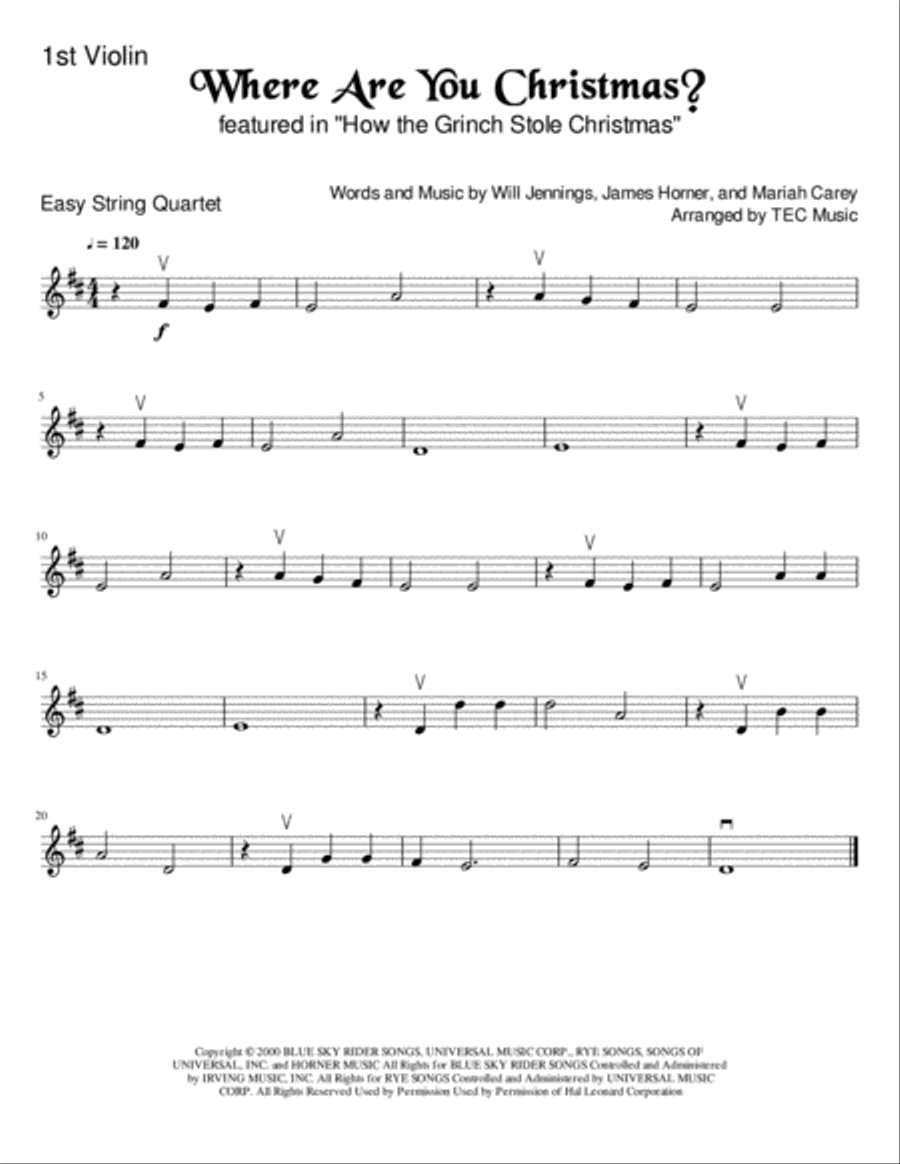 Where Are You Christmas? String Quartet scores gallery preview page 4