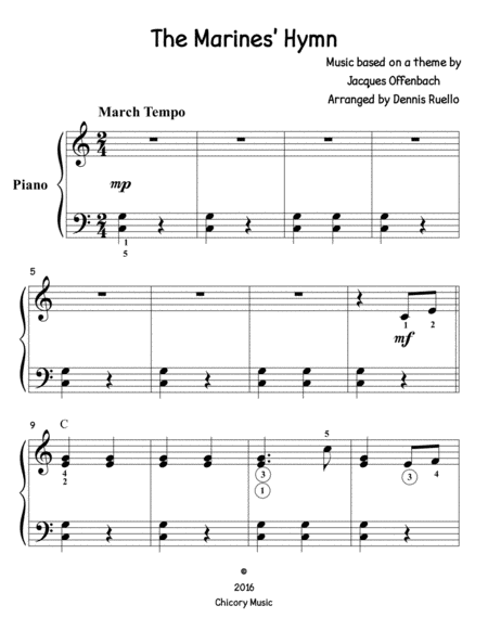 The Marines' Hymn (big note) - Easy Piano image number null