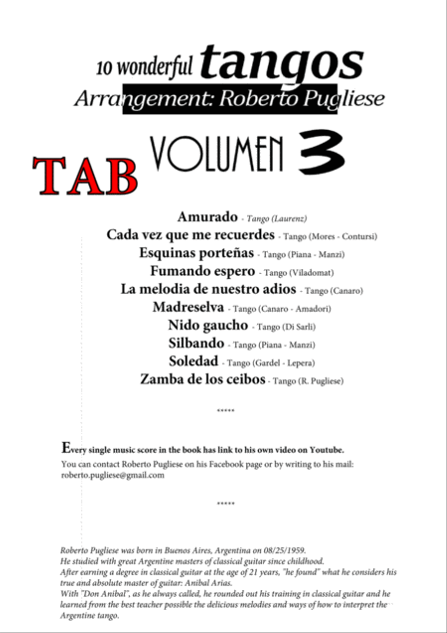 10 wonderful TANGOS for guitar by Roberto Pugliese - Volumen 3 Classical Guitar scores gallery preview page 5