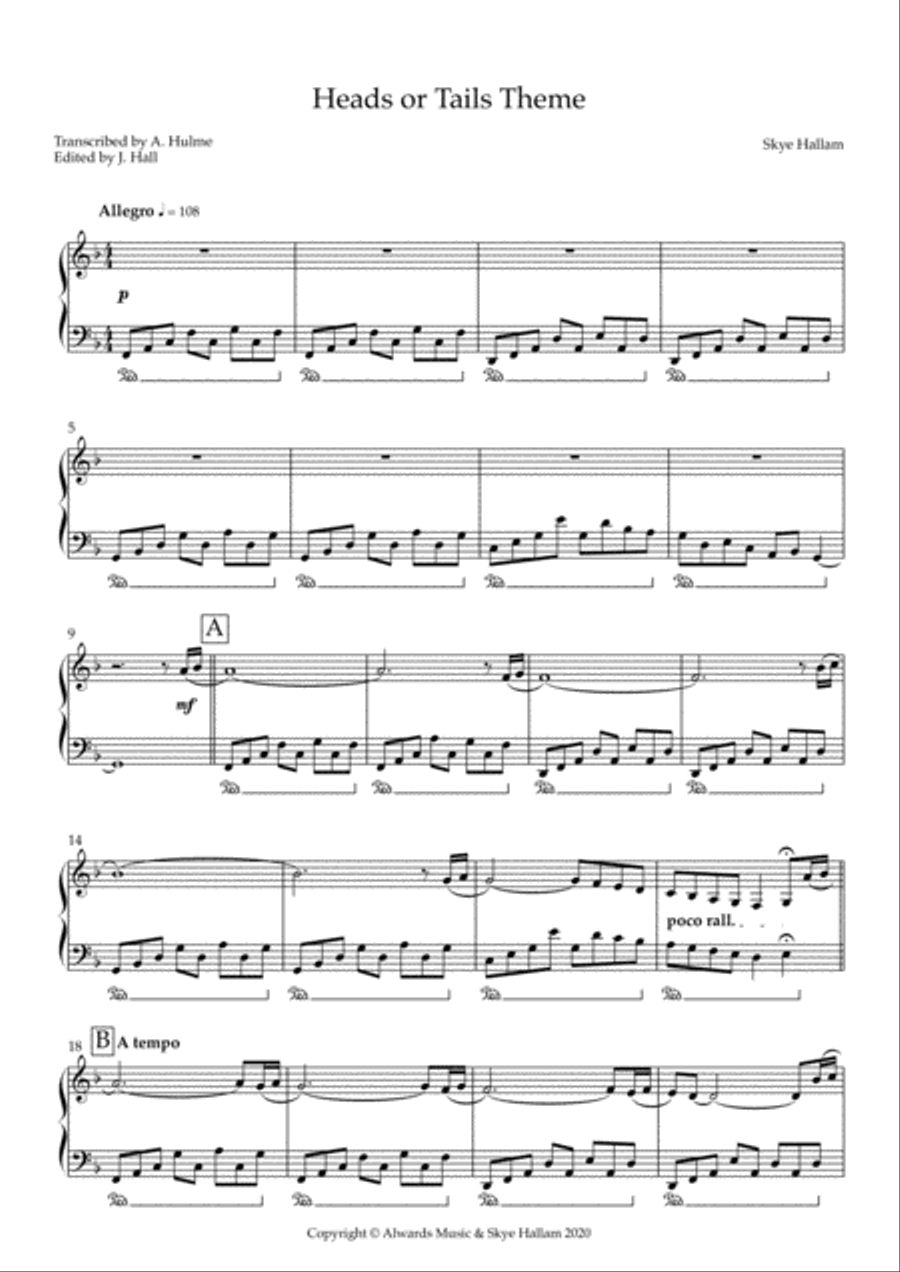 Heads or Tails Theme Piano Solo scores gallery preview page 2