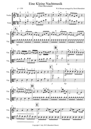 Book cover for Eine Kleine Nachtmusik (1st movement) for Violin and Viola Duet