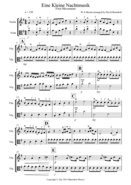 Eine Kleine Nachtmusik (1st movement) for Violin and Viola Duet image number null