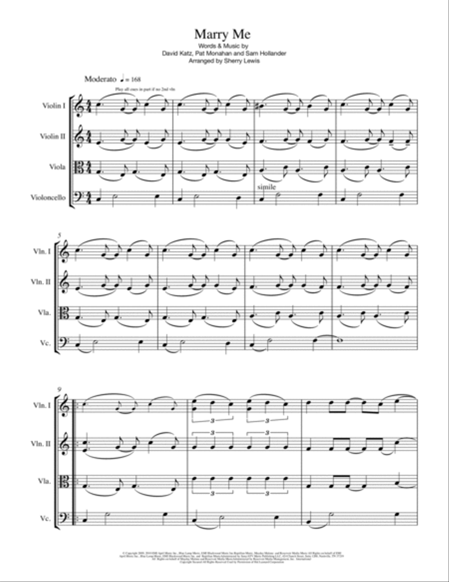 Marry Me String Quartet scores gallery preview page 4