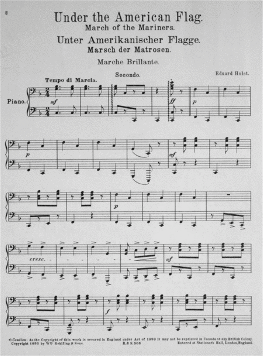 Under the American Flag. March of the Mariners. Unter Amerikanischer Flagge. (Marsch der Matrosen) Piano Duet scores gallery preview page 2