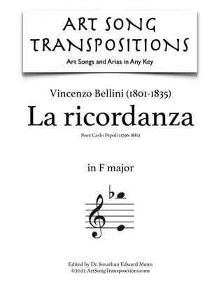 Book cover for BELLINI: La ricordanza (transposed to F major)
