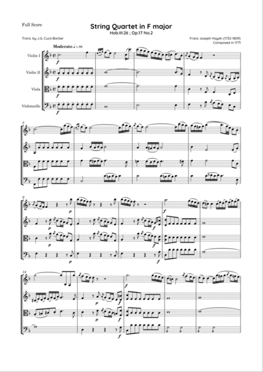 Haydn - String Quartet in F major, Hob.III:26 ; Op.17 No.2 String Quartet scores gallery preview page 2