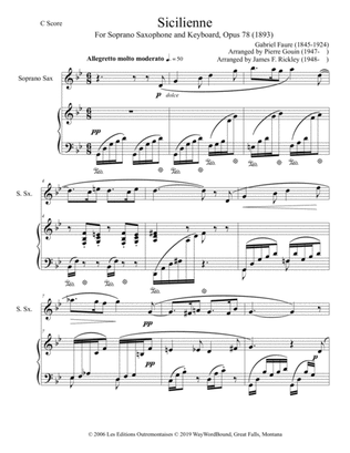 Sicilienne, Opus 78 (1893) for Soprano Saxophone and Keyboard