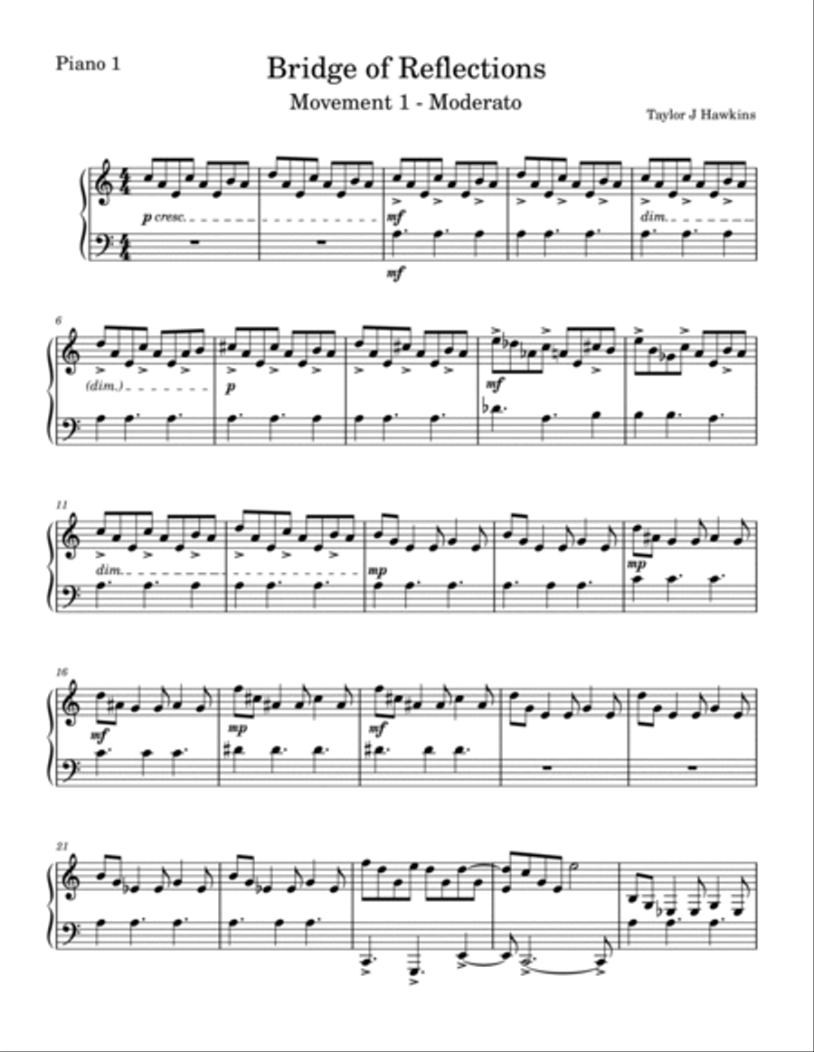 Bridge of Reflections - Movement 1 Moderato 2 Pianos, 4-Hands scores gallery preview page 5