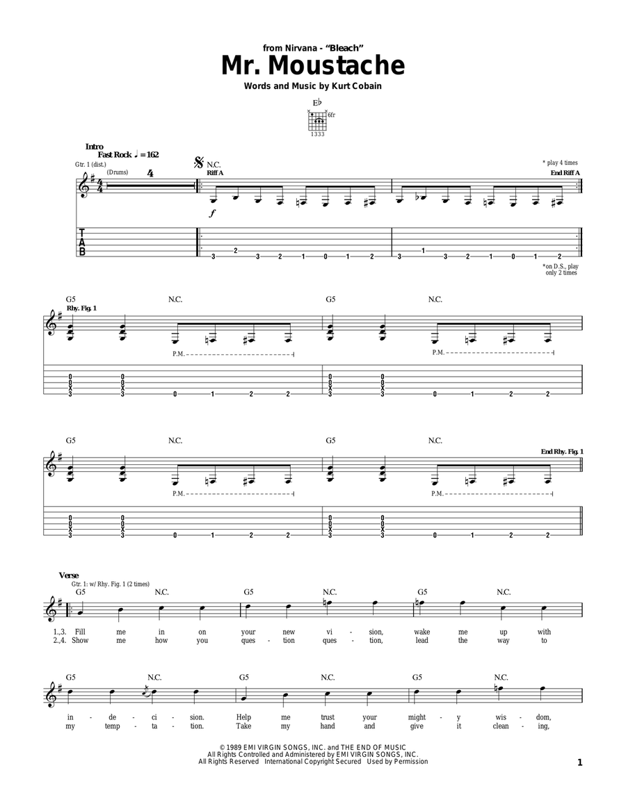 Mr. Moustache Guitar Tablature scores gallery preview page 1