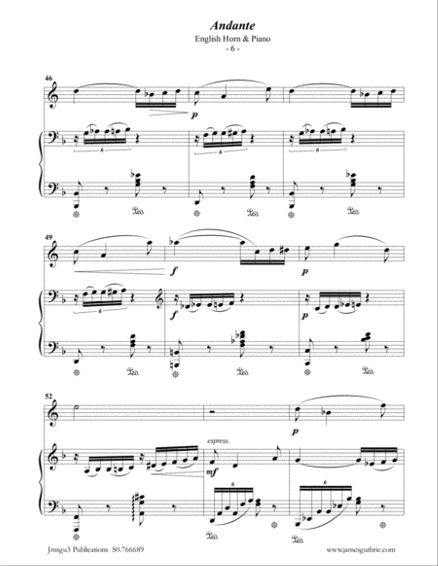 Fauré: Andante Op. 75 for English Horn & Piano English Horn scores gallery preview page 6