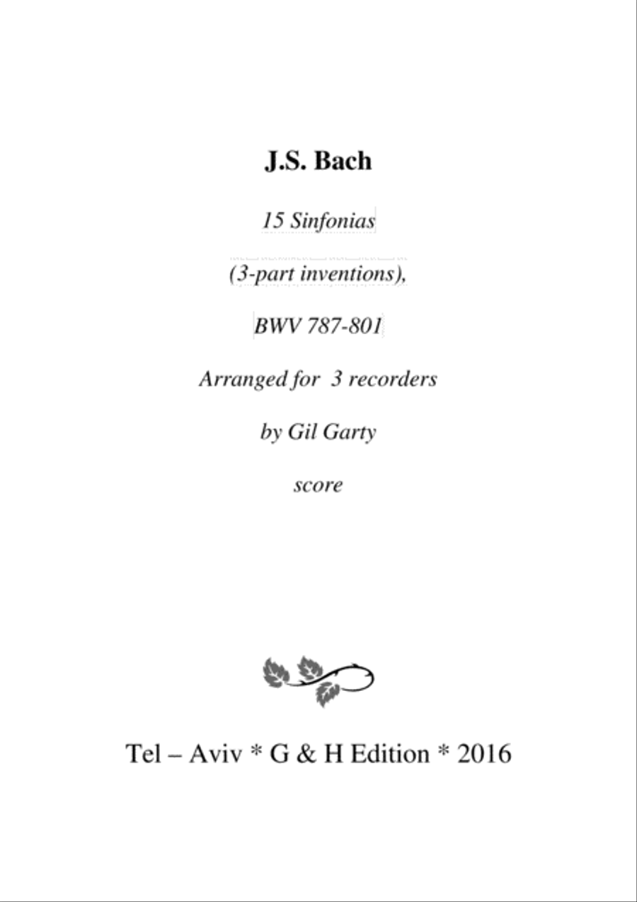15 sinfonias (3-part inventions, BWV 787-801 (arrangement for 3 recorders) Recorder scores gallery preview page 1