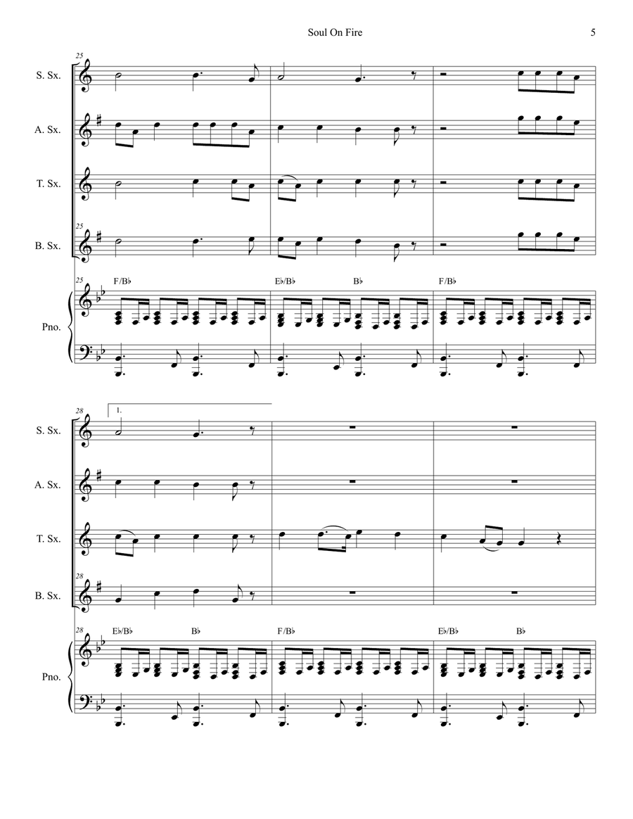 Soul On Fire Saxophone Quartet scores gallery preview page 5