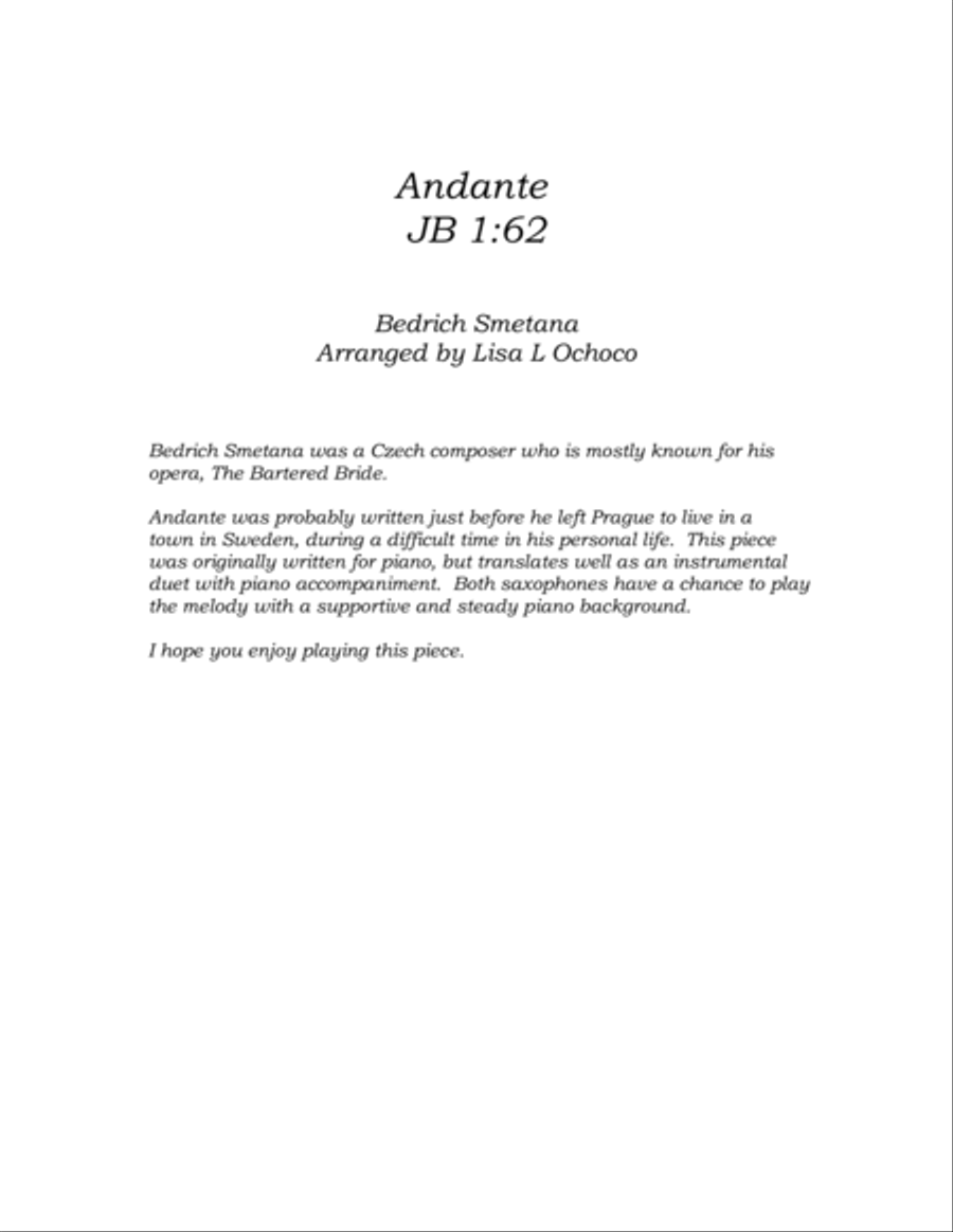 Andante JB 1:62 for Soprano Saxophone Duet with Piano Woodwind Duet scores gallery preview page 4