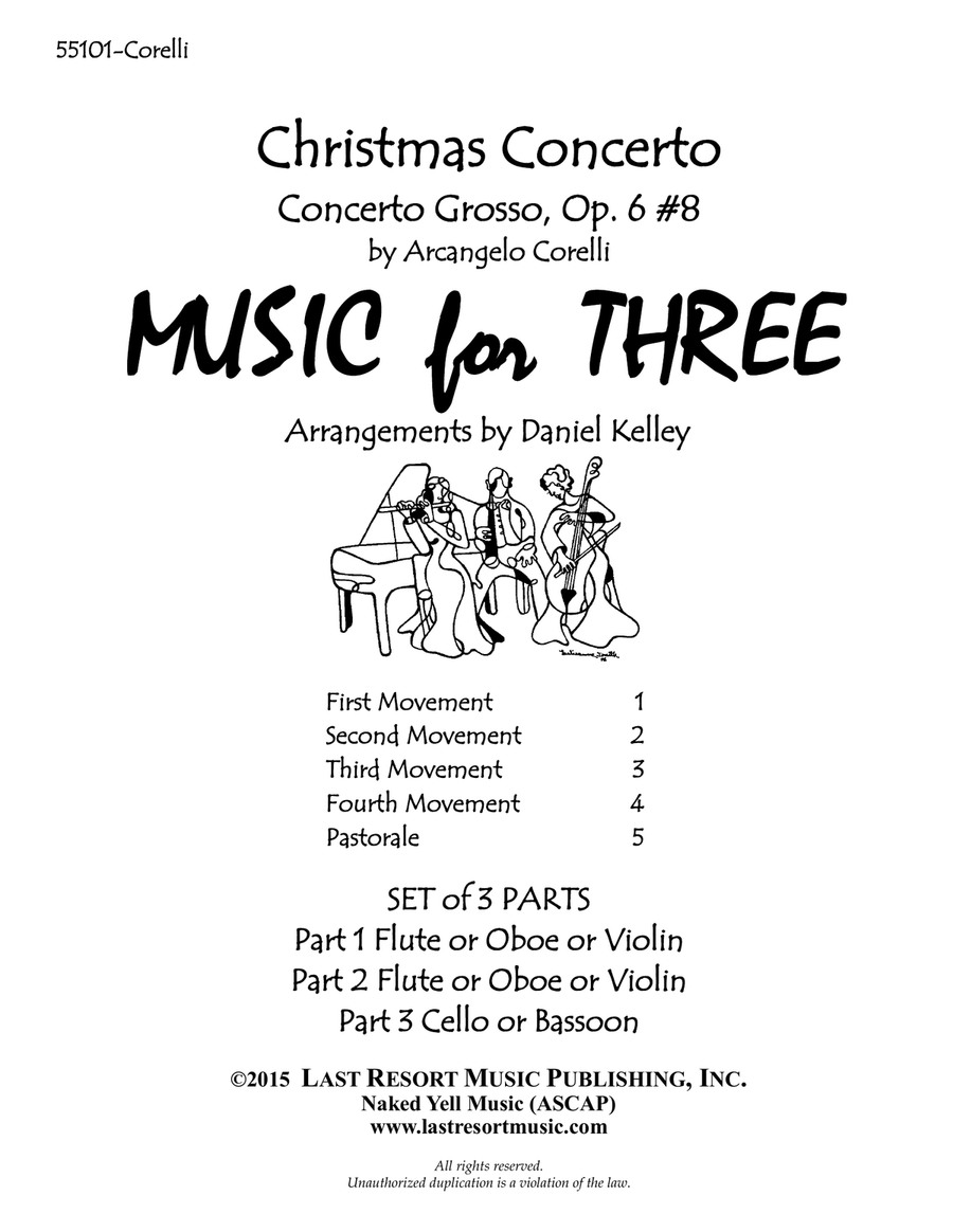 Christmas Concerto (Concerto Grosso Op. 6 #8) for String Trio (2 Violins & Cello) Set of 3 Parts