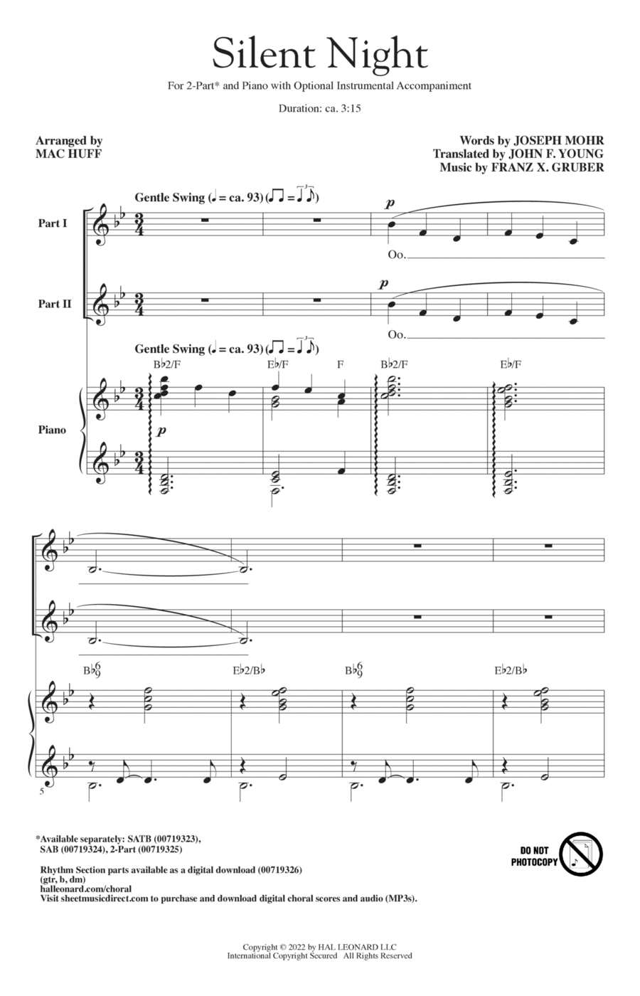 Silent Night (arr. Mac Huff) 2-Part scores gallery preview page 1