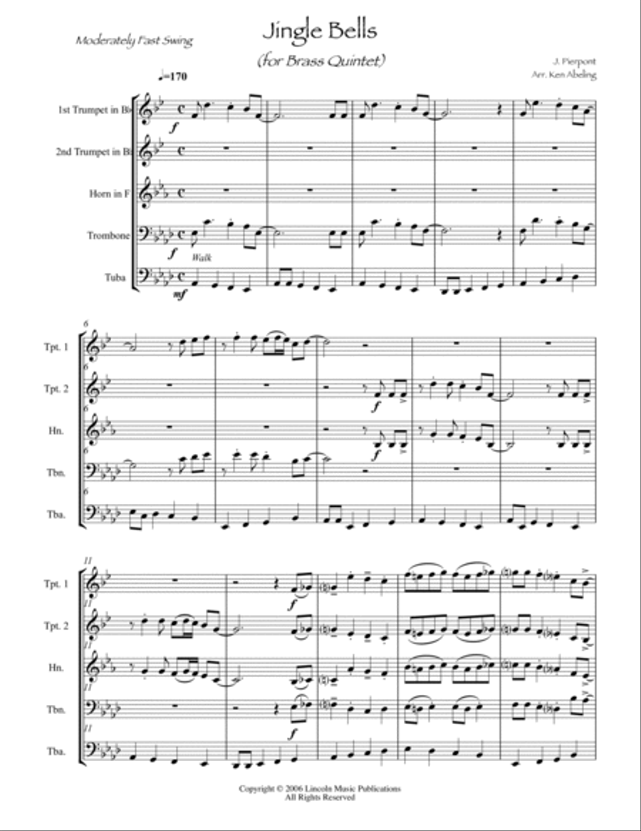 Jingle Bells (for Brass Quintet) Brass Quintet scores gallery preview page 2