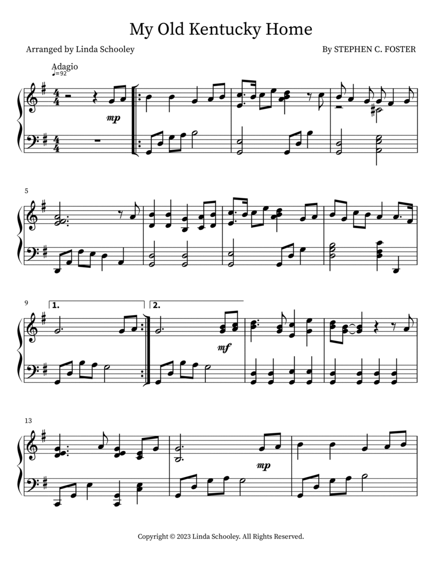My Old Kentucky Home Piano Solo scores gallery preview page 1