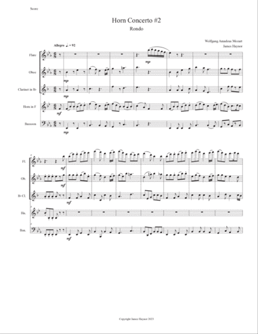 Horn Concerto #2 Finale for Woodwind Quintet Woodwind Quintet scores gallery preview page 3