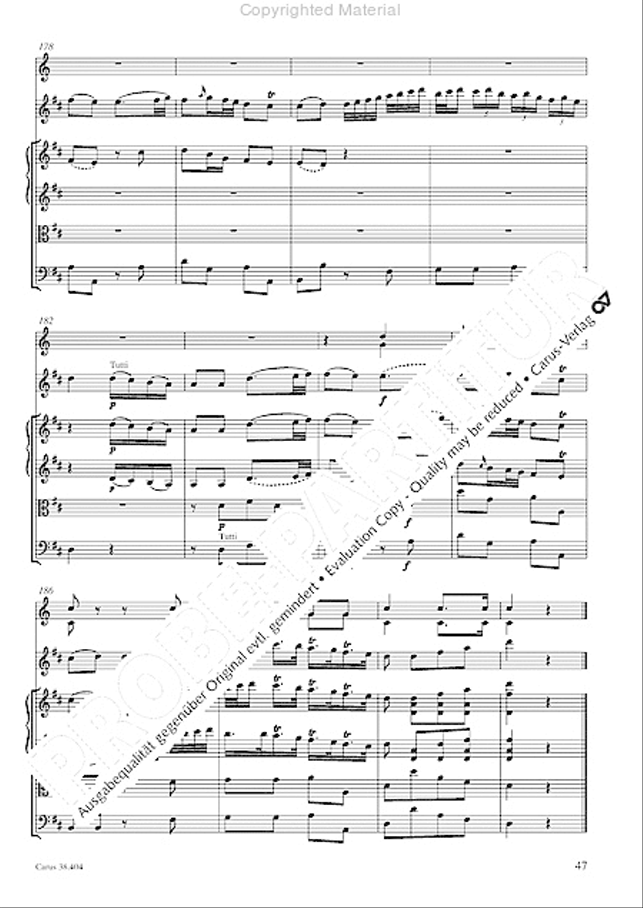 Concerto for Flute in D major (Concerto per il Flauto traverso in D / Flotenkonzert in D) Flute Solo scores gallery preview page 49