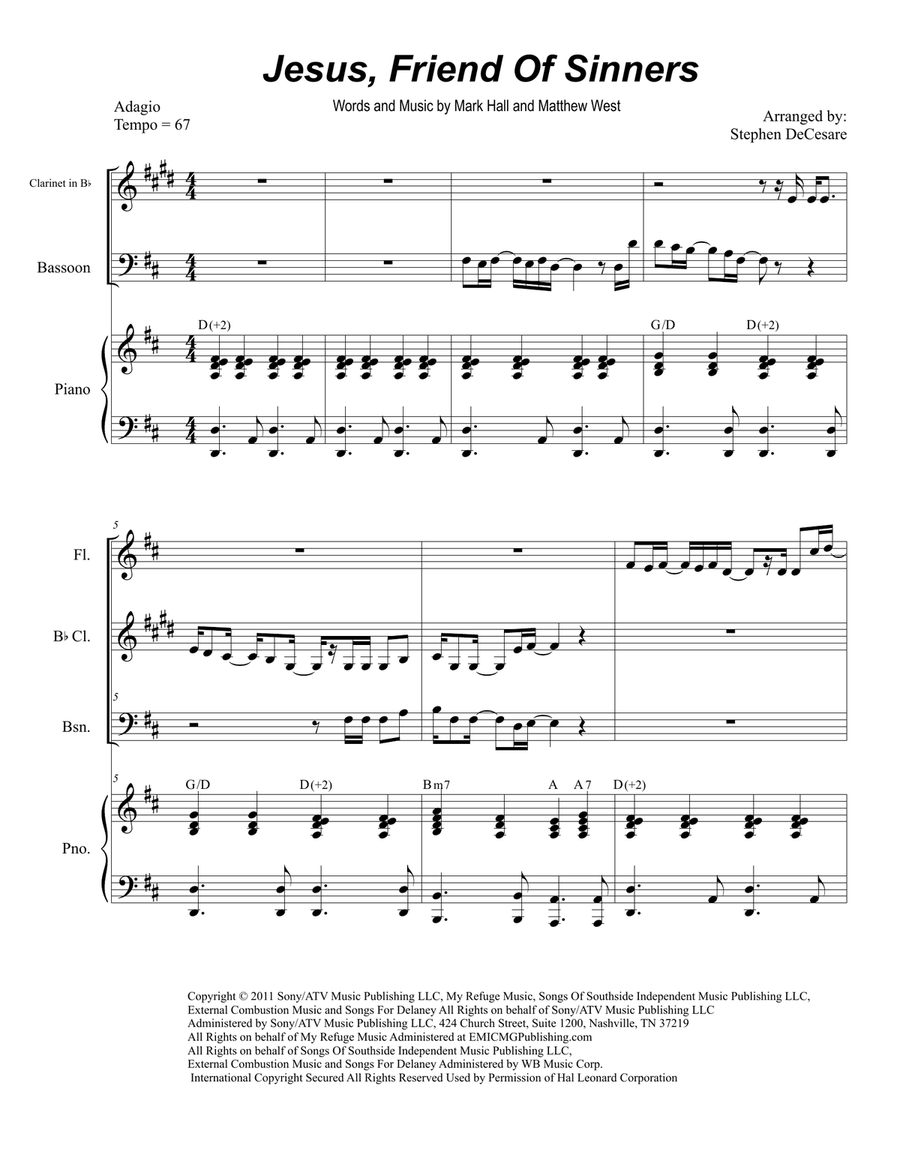 Jesus, Friend Of Sinners Woodwind Quartet scores gallery preview page 1