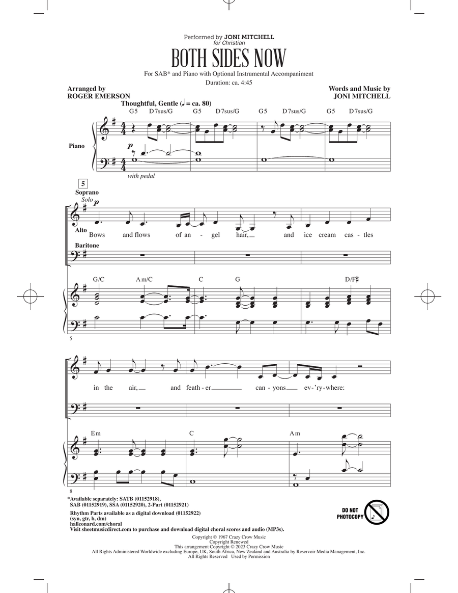 Both Sides Now (arr. Roger Emerson) 3-Part scores gallery preview page 1