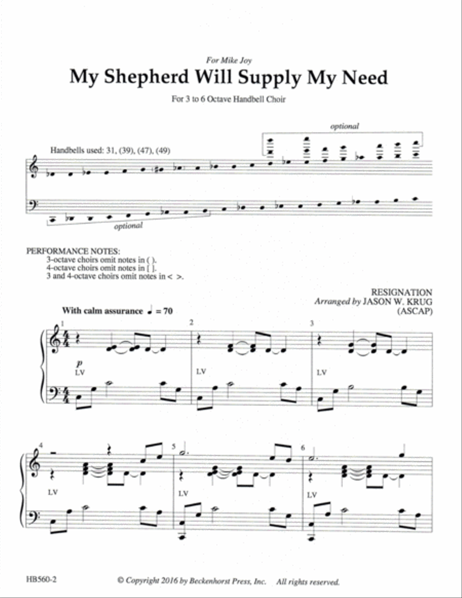 My Shepherd Will Supply My Need - Krug 5-Octaves scores gallery preview page 2