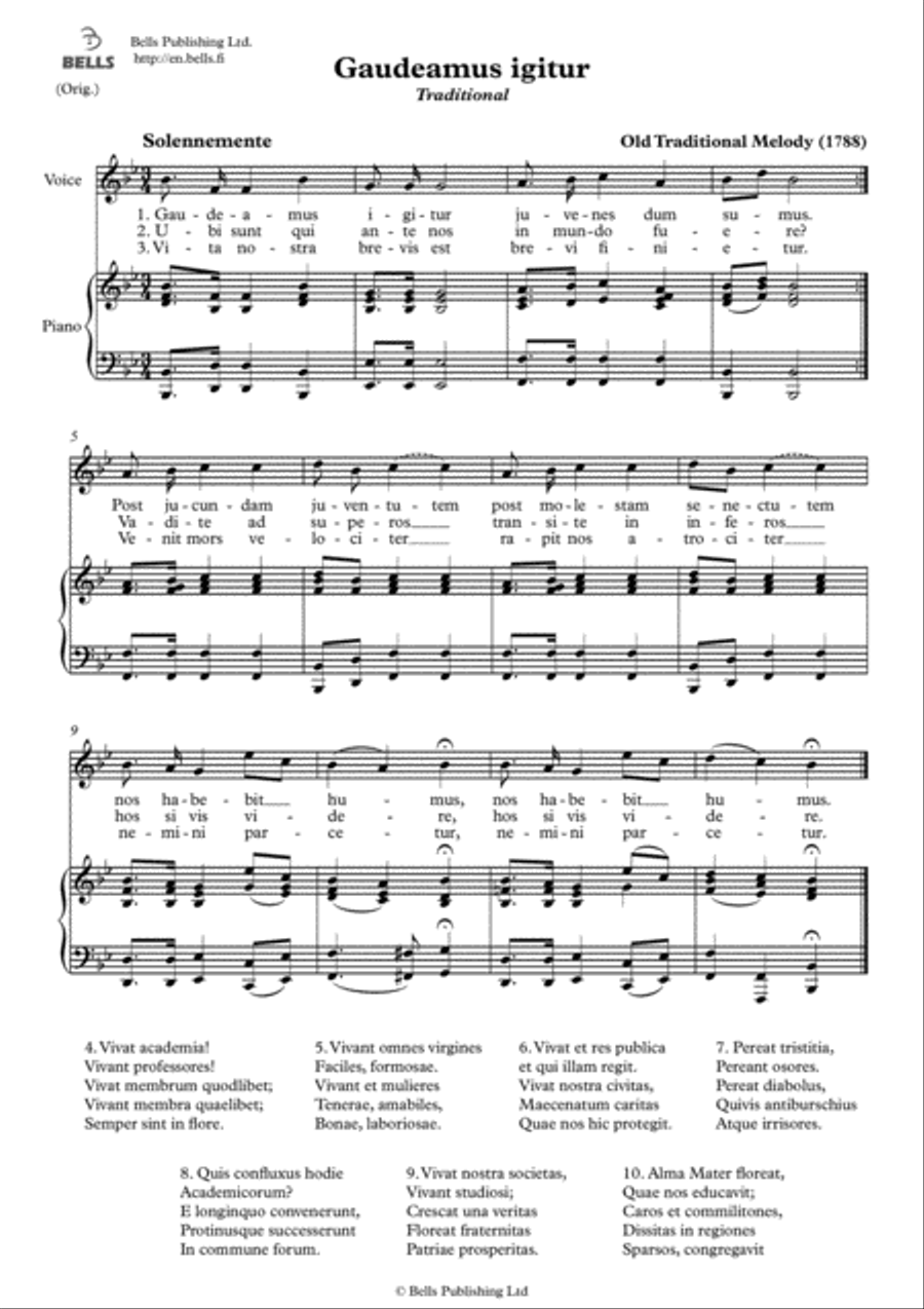 Gaudeamus igitur (Solo Song) (Original key. B-flat Major) Voice Solo scores gallery preview page 1