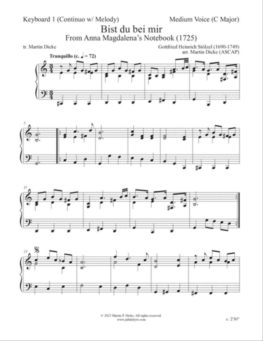 Bist du bei mir (Medium Voice with Keyboard and Optional Instruments) Medium Voice scores gallery preview page 6