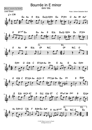 Book cover for Bourrée in E minor (LEAD SHEET) BWV 996 [Johann Sebastian Bach]