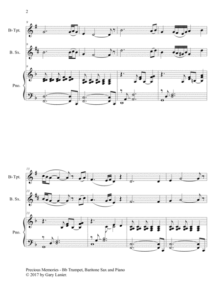 Precious Memories (Trio - Bb Trumpet, Baritone Sax & Piano with Score/Parts) image number null