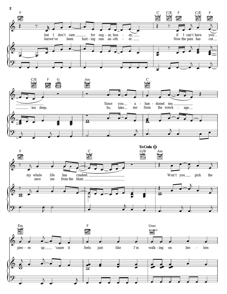 Walking On Broken Glass Piano, Vocal, Guitar scores gallery preview page 2