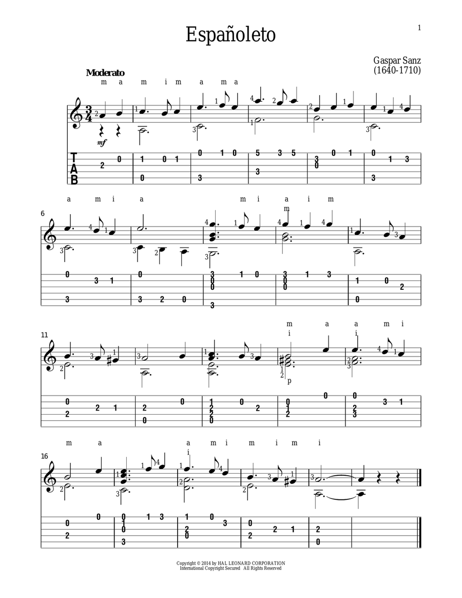 Espanoleta Acoustic Guitar scores gallery preview page 1