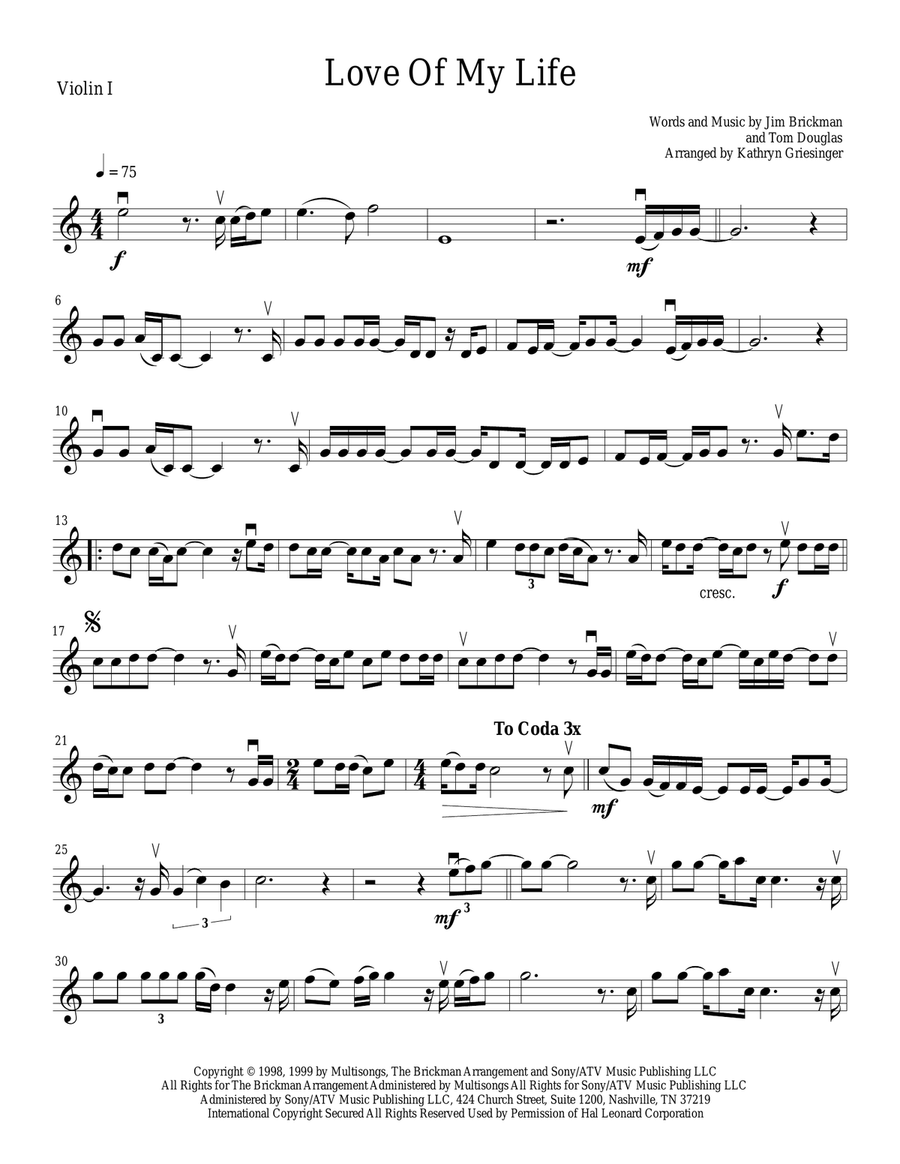 Love Of My Life String Quartet scores gallery preview page 1