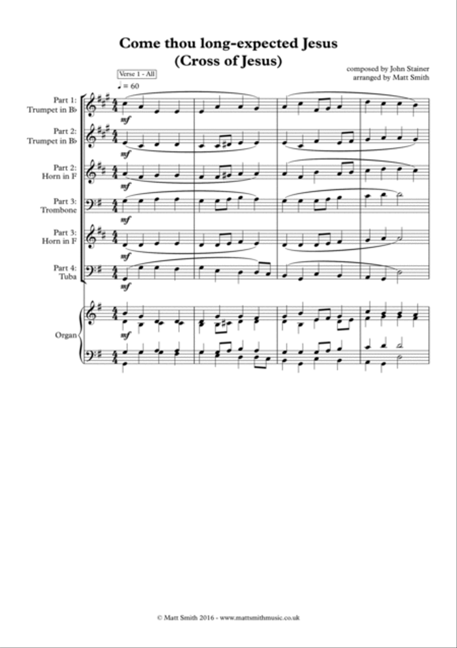 Come thou long-expected Jesus (Cross of Jesus) by John Stainer - BRASS QUARTET/QUINTET & ORGAN Horn scores gallery preview page 3