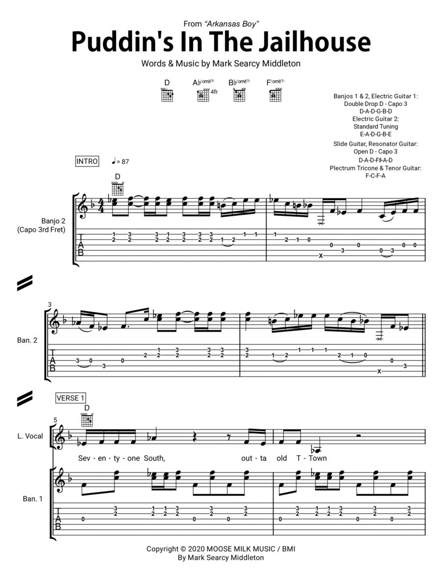 Puddin's in the Jailhouse Guitar Tablature scores gallery preview page 1