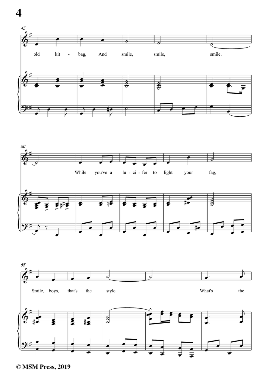 Felix Powell-Pack Up Your Troubles In Your Old Kit Bag and Smile Smile Smile,in G Major Piano, Vocal scores gallery preview page 6
