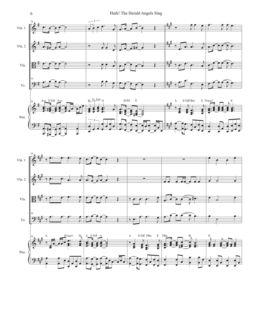 Hark! The Herald Angels Sing (String Quartet and Piano) String Quartet scores gallery preview page 6