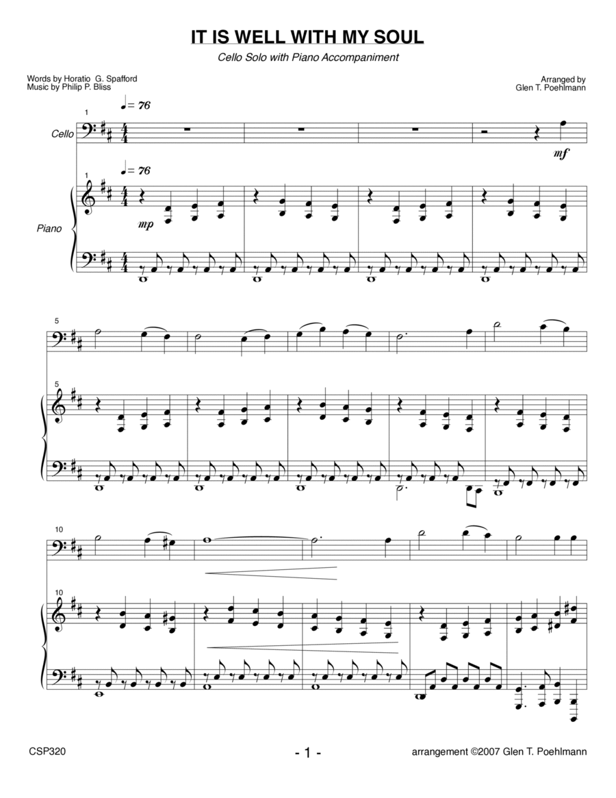 IT IS WELL WITH MY SOUL - Cello Solo with Piano Accompaniment Piano scores gallery preview page 1