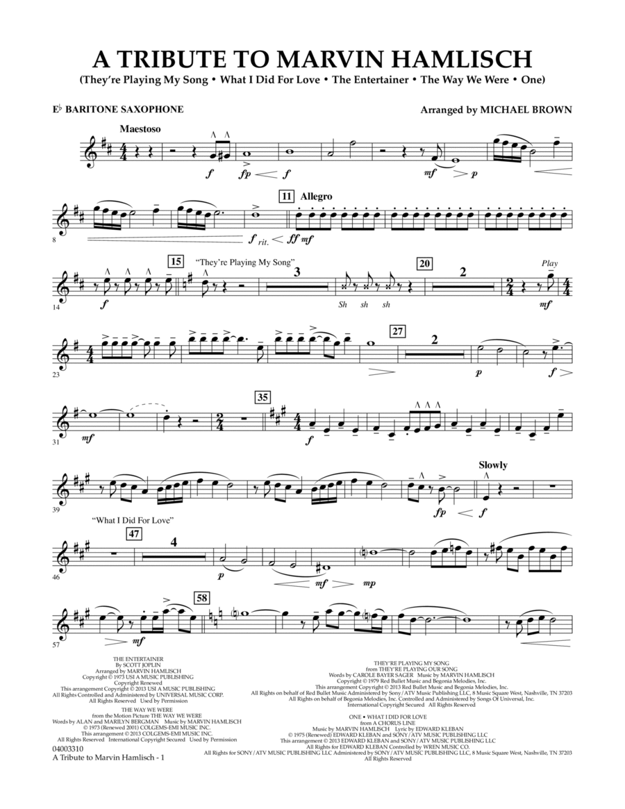 A Tribute To Marvin Hamlisch - Eb Baritone Saxophone Concert Band scores gallery preview page 1